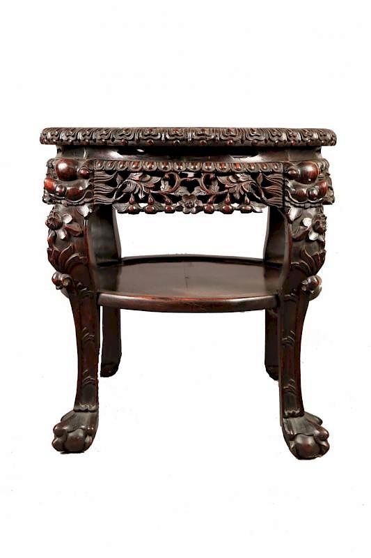 Appraisal: A Chinese Teak Wood and Marble Top Stand c The