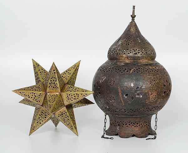 Appraisal: Moroccan Brass Hanging Star Lamp Light PLUS Morocco An assembled