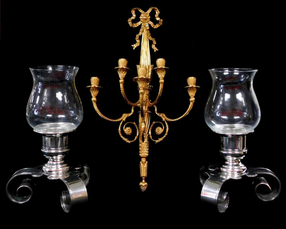 Appraisal: Wall sconce and pair of Giovanni Patrini low pricket sticks