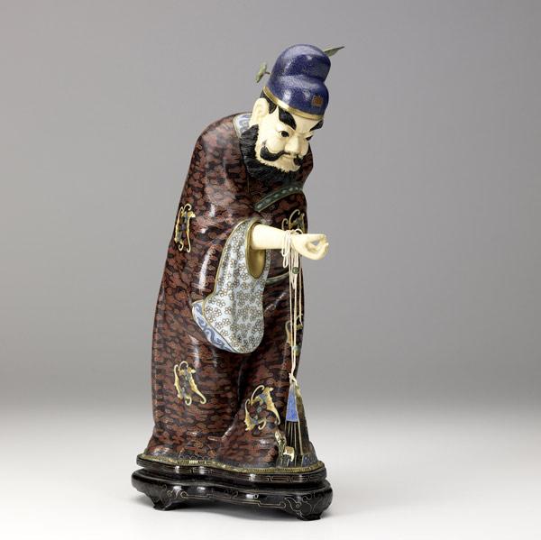 Appraisal: CHINESE CLOISONNE FIGURE With carved ivory head and hand and