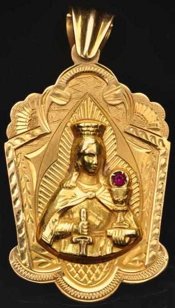 Appraisal: K Y Gold Madonna Pendant with Ruby Weight grams dwt