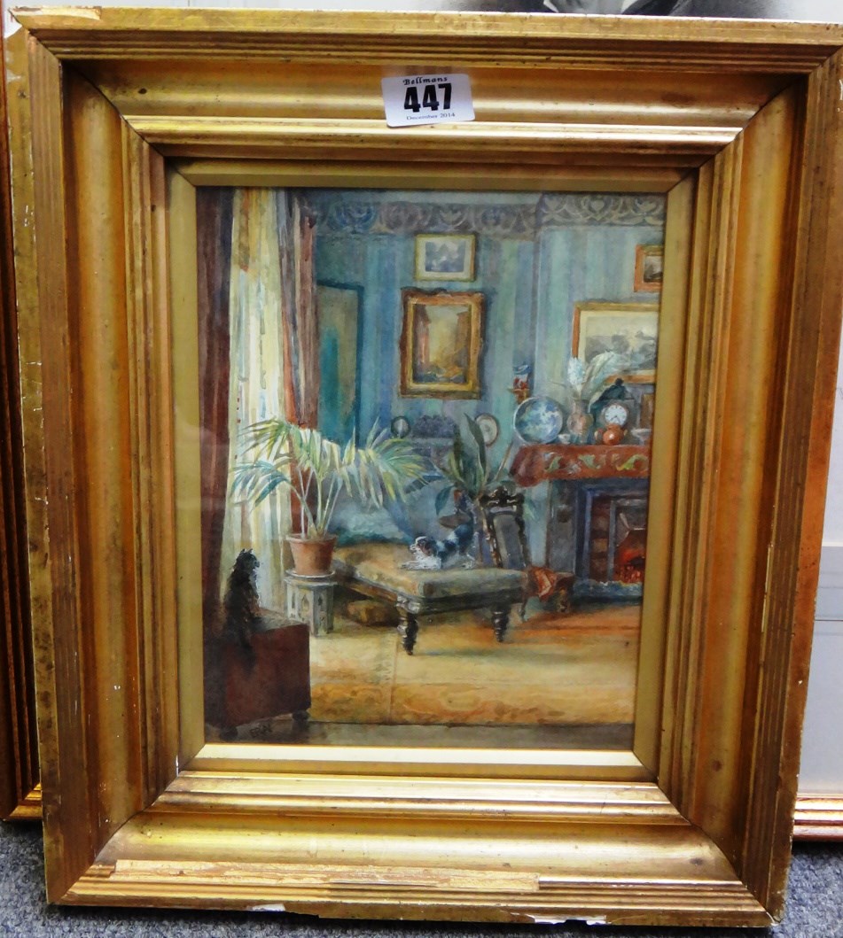 Appraisal: E R A early th century Interior scene with cat