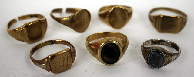 Appraisal: SIX OLD GOLD SIGNET RINGS a silver signet ring