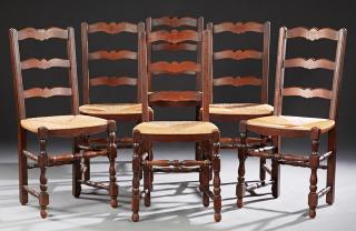 Appraisal: Set of Six French Carved Oak Ladderback Dining Cha Set