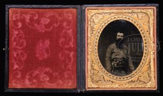 Appraisal: FINE TRIPLE ARMED RUBY AMBROTYPE OF POSSIBLY A MINER OR