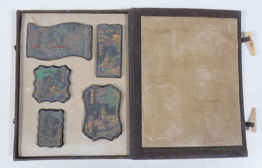 Appraisal: CHINESE INK BLOCKS IN FITTED CASE Each block with a