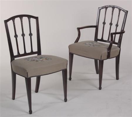 Appraisal: A set of six Sheraton style mahogany dining chairs each