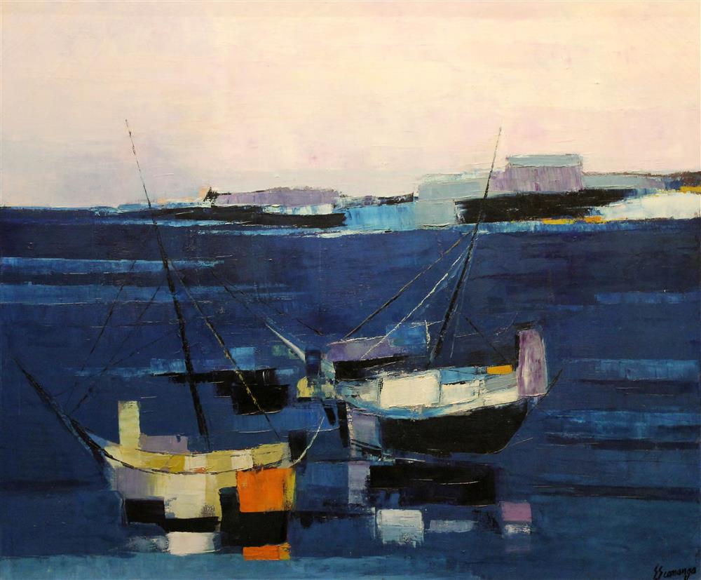 Appraisal: STELIO SCAMANGA LEBANESE - BOATS Oil on canvas x in