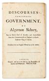 Appraisal: SIDNEY ALGERNON Discourses concerning Government - pages Folio x mm