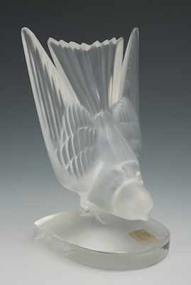 Appraisal: A Lalique Crystal Sparrow Mascot France Frosted to clear crystal