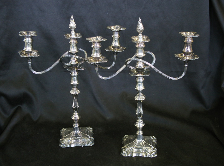 Appraisal: Pair of English Weighted Silverplate Three-Light Candelabra fourth quarter th