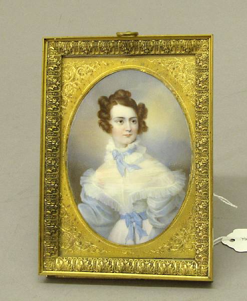 Appraisal: A portrait miniature of a young woman within gilt bronze