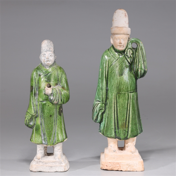 Appraisal: Pair Chinese green glazed ceramic standing figures as-is condition with