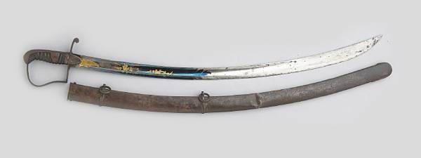 Appraisal: A British Pattern light cavalry officers saber Unmarked inch curved