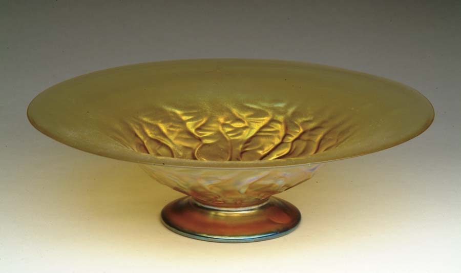 Appraisal: TIFFANY FAVRILE BOWL Wonderful gold favrile bowl has freeform crackling