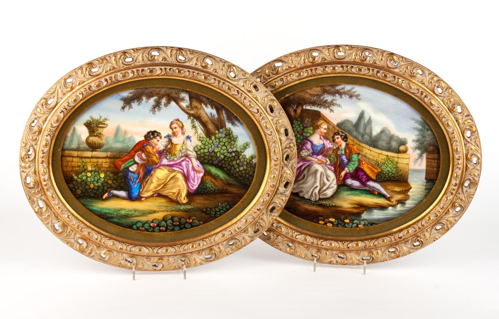 Appraisal: Pair of Continental style framed porcelain plaques th century each