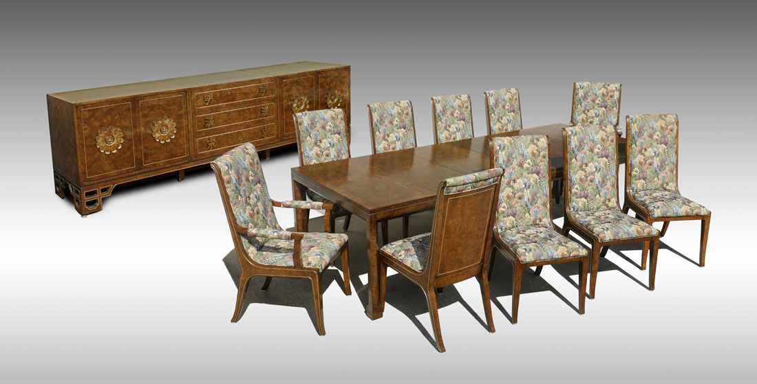 Appraisal: BAKER QUALITY BURLWOOD ORIENTAL DESIGN DINING SET piece dining set