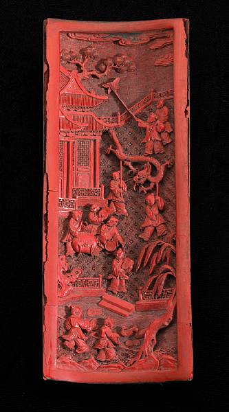 Appraisal: A cinnabar lacquer brush rest Late Qing Dynasty Formed in