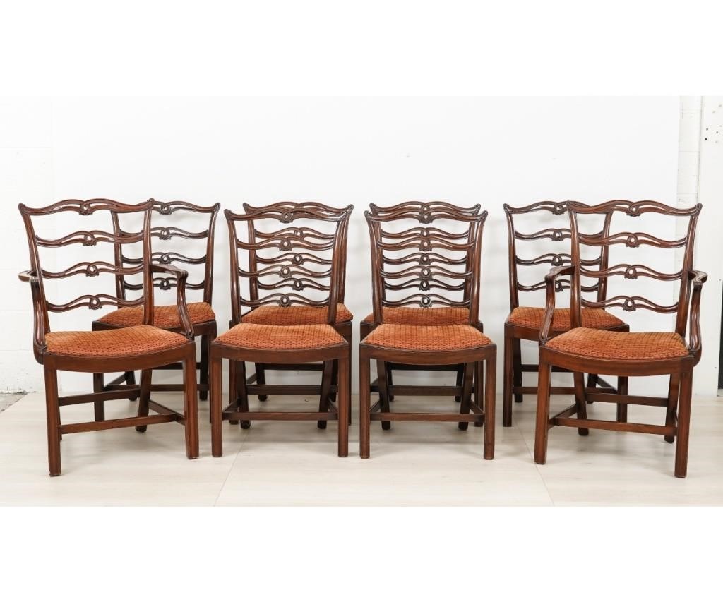 Appraisal: Set of eight Chippendale style carved mahogany dining chairs six