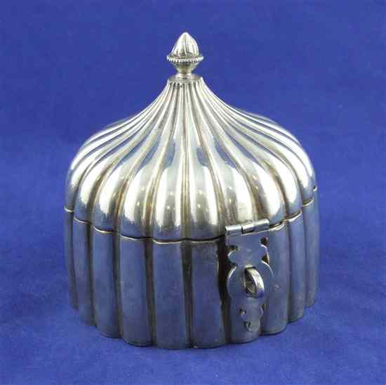 Appraisal: A th century Indian silver box of fluted circular form