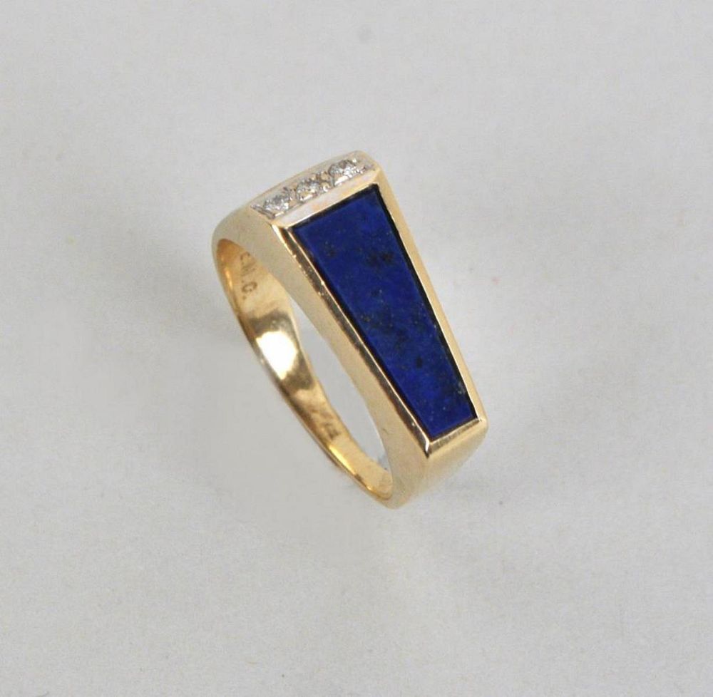 Appraisal: K Gold Lapis Ring with three small diamonds Approximate size