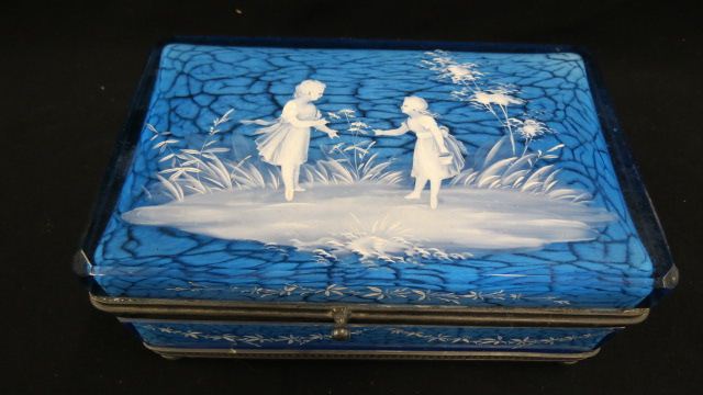 Appraisal: Mary Gregory Art Glass Dresser Boxby Pairpoint enameled girls picking