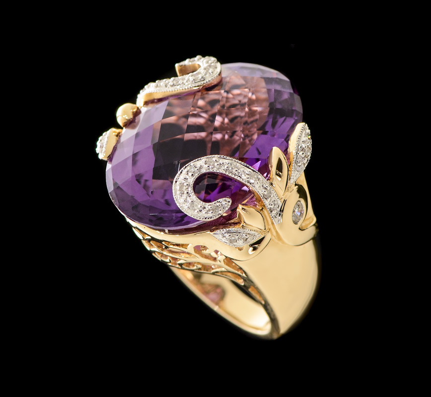 Appraisal: AMETHYST WRAPPED WITH DIAMONDS RING The K yellow gold ring