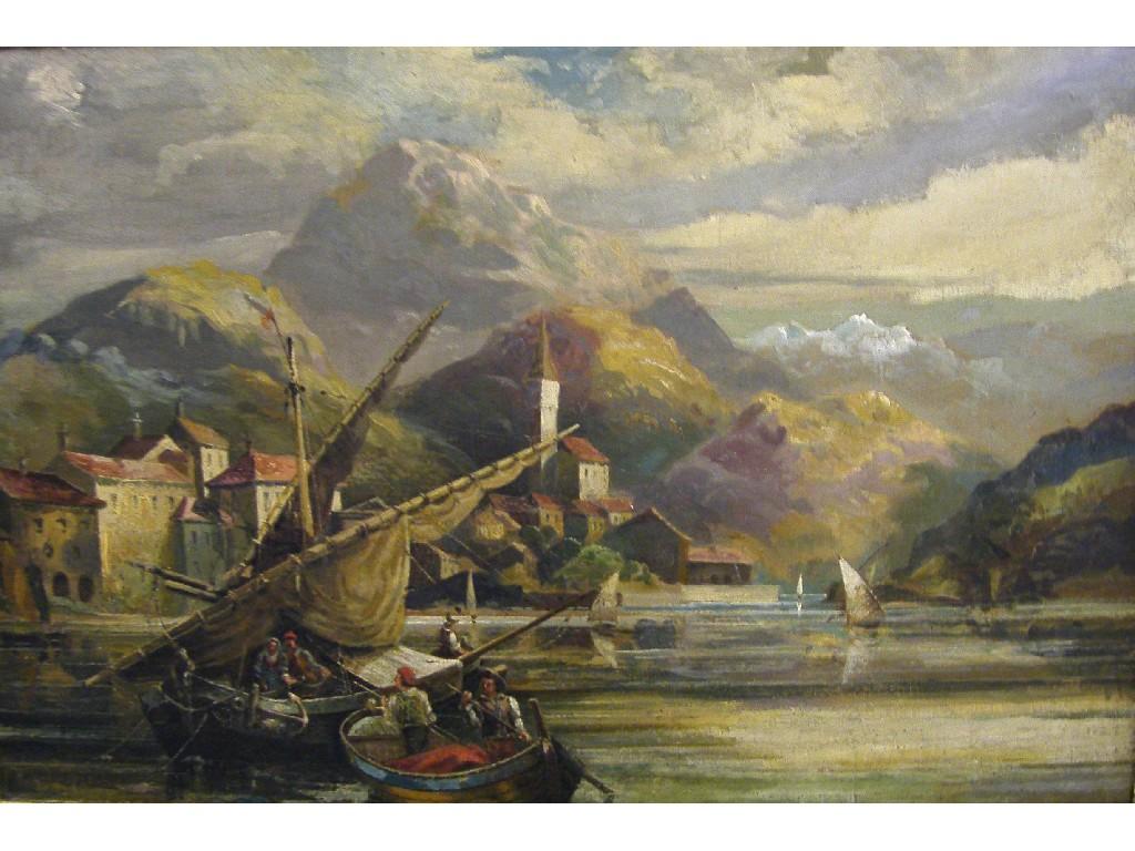 Appraisal: Late th century Italian School - fisherman on a lake