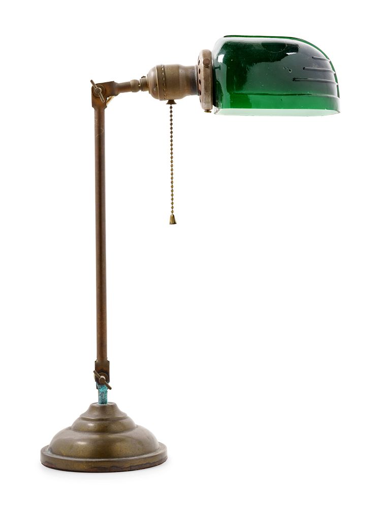 Appraisal: A Brass and Green Opaline Glass Desk Lamp A Brass