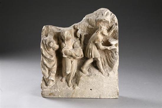 Appraisal: RELIEF SCULPTURE European sandstone Early fragment of a larger work