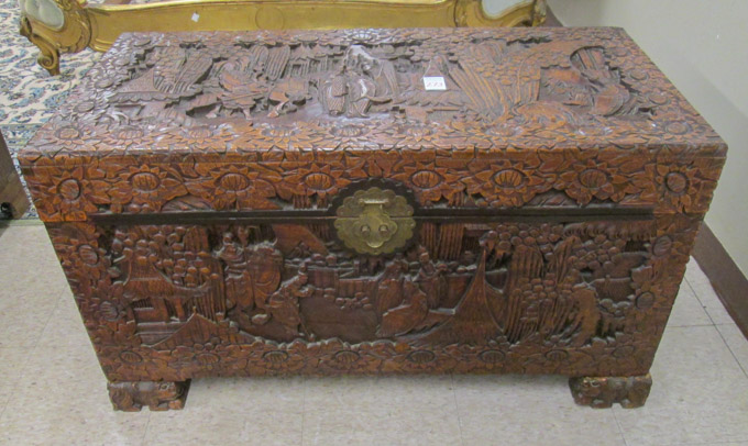 Appraisal: CARVED CAMPOR WOOD BLANKET CHEST Hong Kong mid- th century