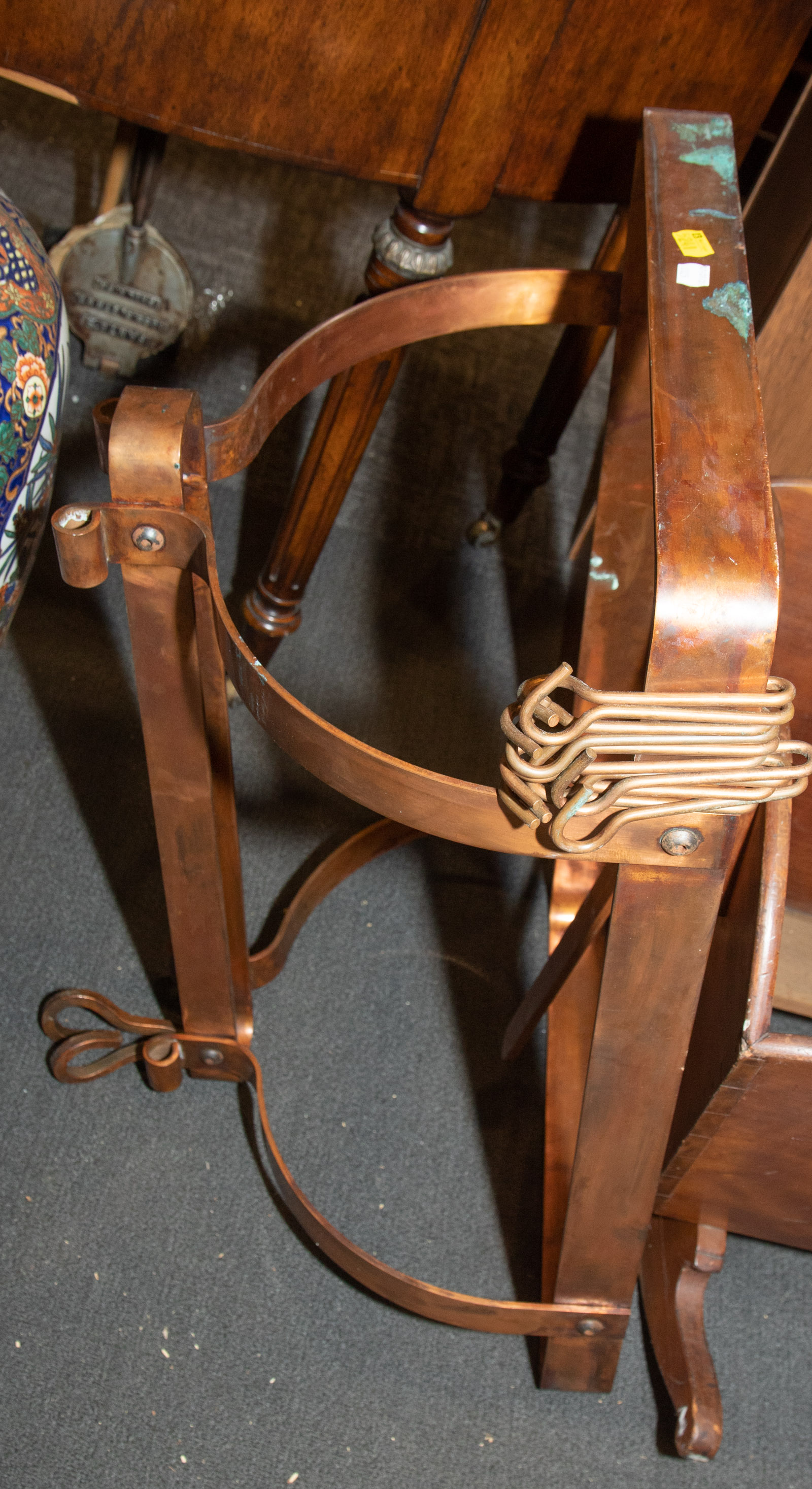 Appraisal: HAND WROUGHT COPPER HANGING POT RACK th century