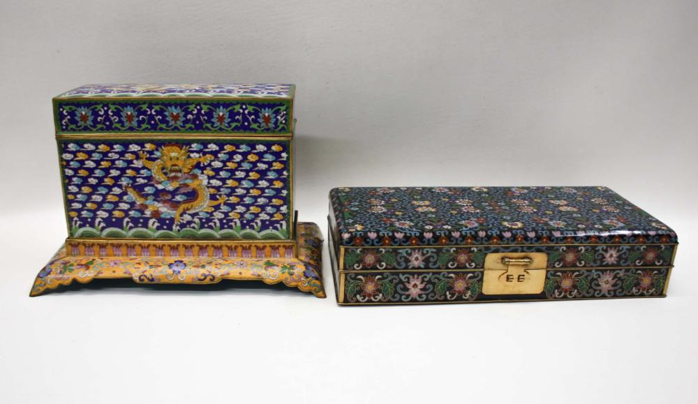 Appraisal: TWO JAPANESE CLOISONNE LIDDED BOXES one with hinged lid the