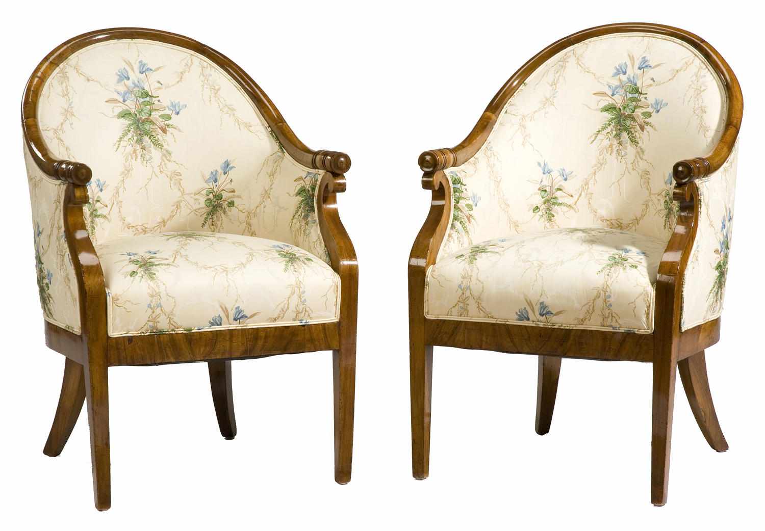 Appraisal: A pair of late Empire walnut tub armchairs height in