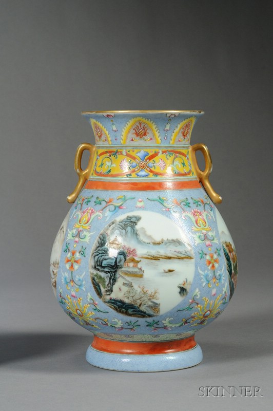 Appraisal: Porcelain Vase China early th century Fen tsai enamels landscape