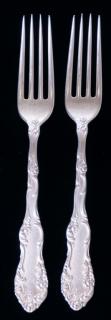 Appraisal: Spanish Provincial Towle Silversmith Forks Pair Both with floral motif