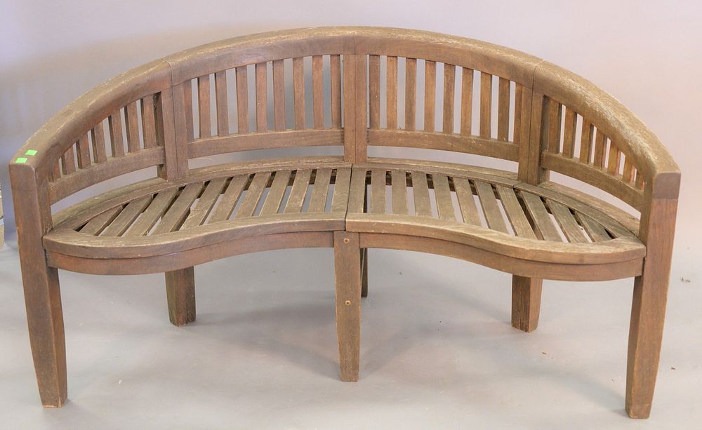 Appraisal: Teak bench with curved back seat repaired ht Teak bench