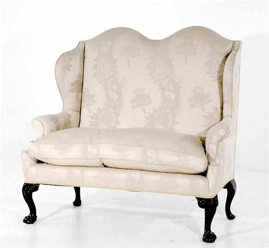 Appraisal: George III style upholstered double-back settee circa double-arch back with