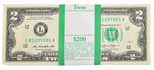 Appraisal: lot of U S two-dollar bills uncirculated all consecutive serial