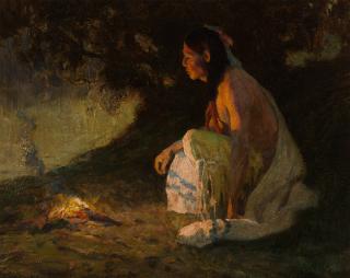 Appraisal: EANGER IRVING COUSE - The Evening Camp oil on canvas