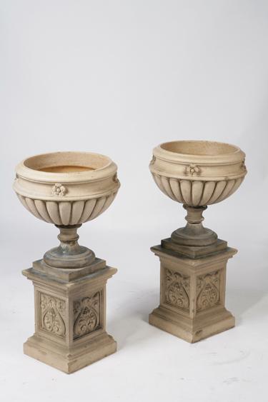 Appraisal: A PAIR OF EARLY TH CENTURY LIBERTY STYLE STONEWARE URNS