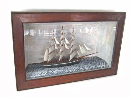 Appraisal: Shadow box with carved and painted Clipper shiplate th century