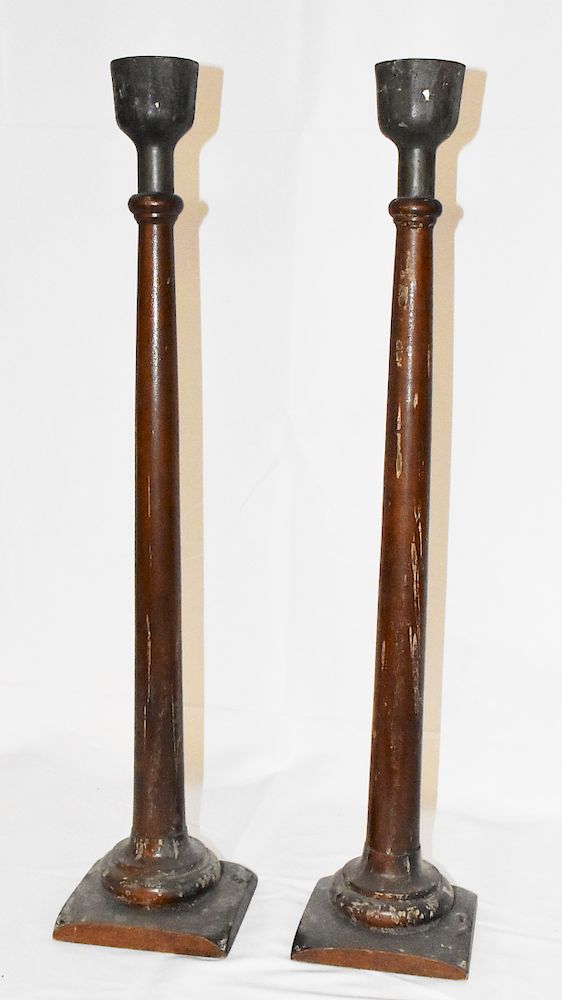 Appraisal: IOOF Walnut and Bronze Large Candle Sticks IOOF Walnut and