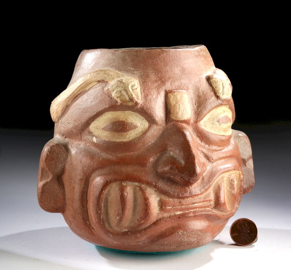 Appraisal: Moche Cream-on-Red Ai Apec Vessel w Snakes Pre-Columbian North Coast