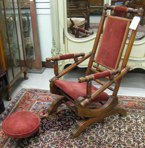 Appraisal: LATE VICTORIAN PLATFORM ROCKER AND FOOTSTOOL American c the rocker