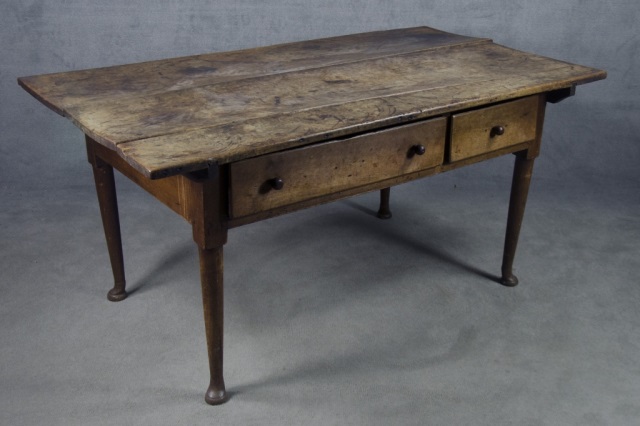 Appraisal: Walnut Queen Anne Work TableHaving two-board top above turned legs