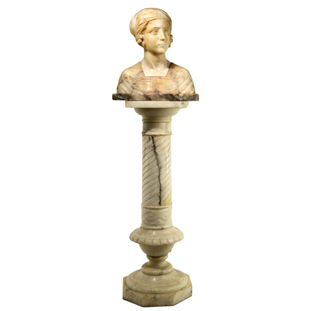 Appraisal: MARBLE STATUE AND PEDESTALc Italian alabaster and marble female bust