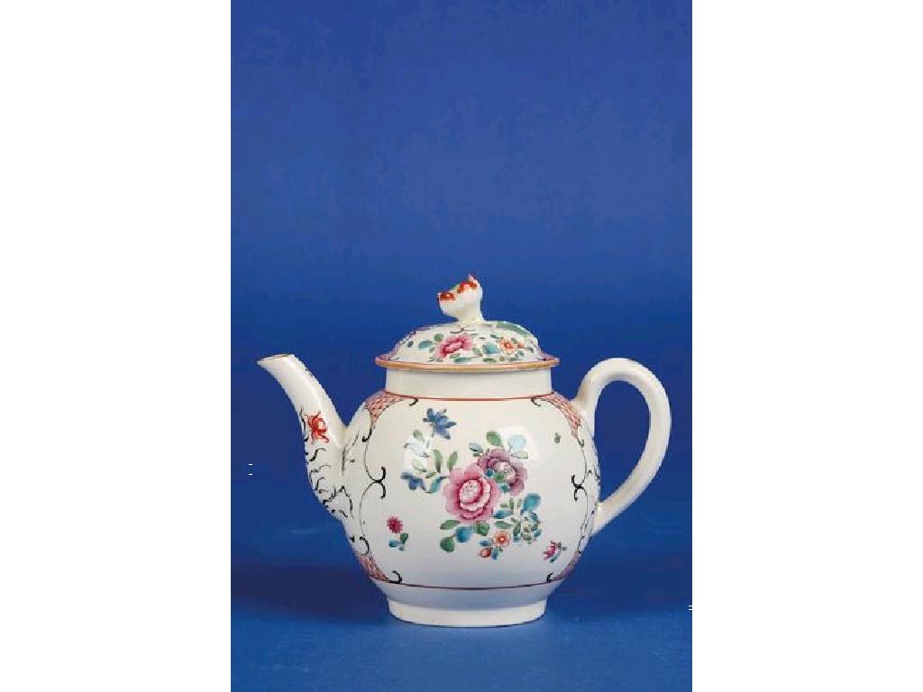 Appraisal: A WORCESTER POLYCHROME TEAPOT AND COVER th century of spheroid