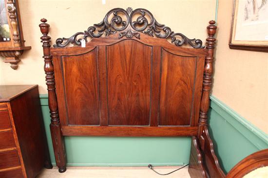 Appraisal: BED Rosewood with scroll carved crest paneled and beaded headboard