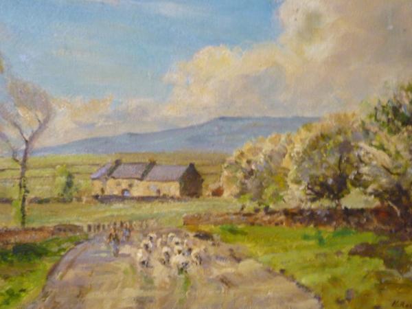 Appraisal: HERBERT F ROYLE - Dales Scene with Sheep and Shepherds